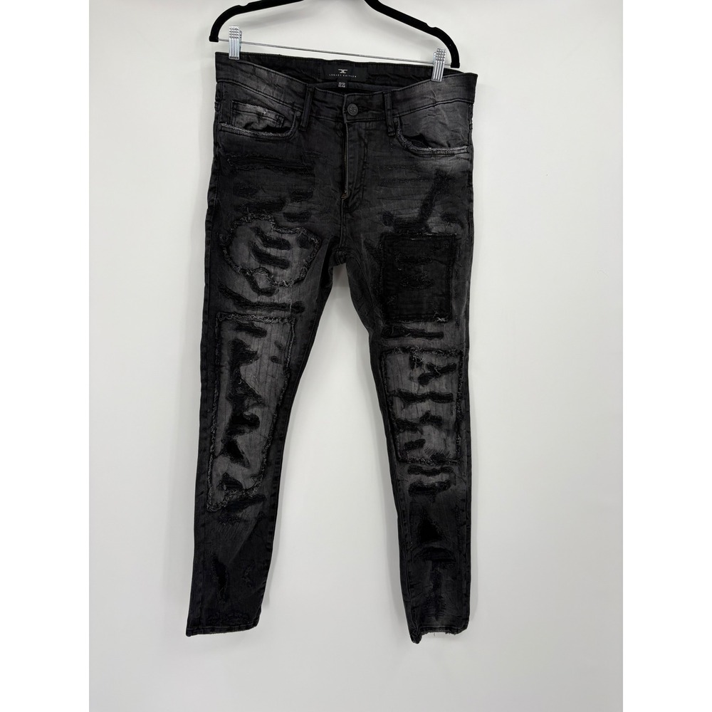 Legacy Edition Sean Black Distressed Patchwork Skinny Jeans Mens 32x32